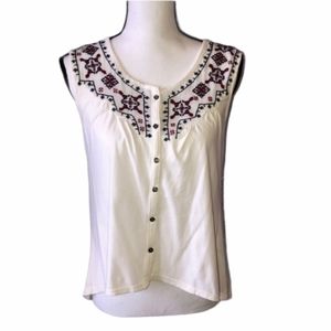 🤩Peasant western white blue pattern button blouse